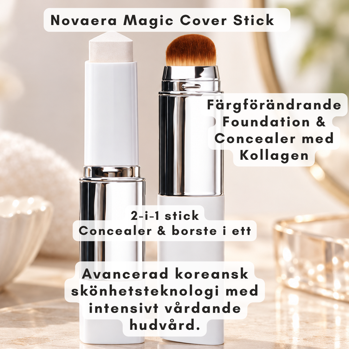 Novaera Magic Cover Stick – Färgförändrande Foundation & Concealer med Kollagen