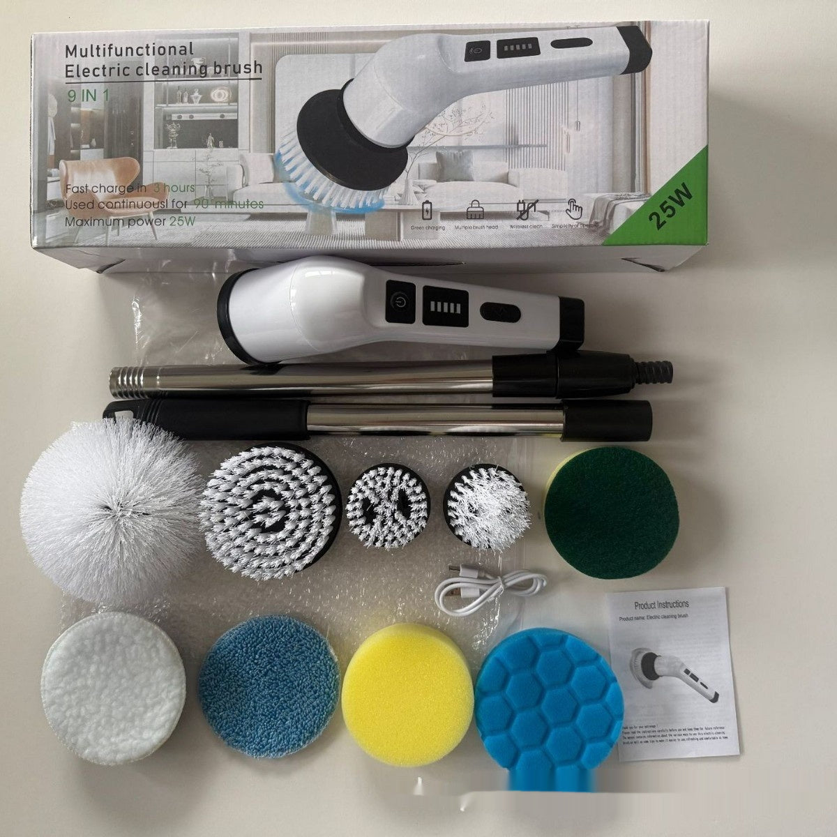 9-i-1 Multifunktionell Power Scrubber -Sladdfri Elektrisk Rengöringsborste