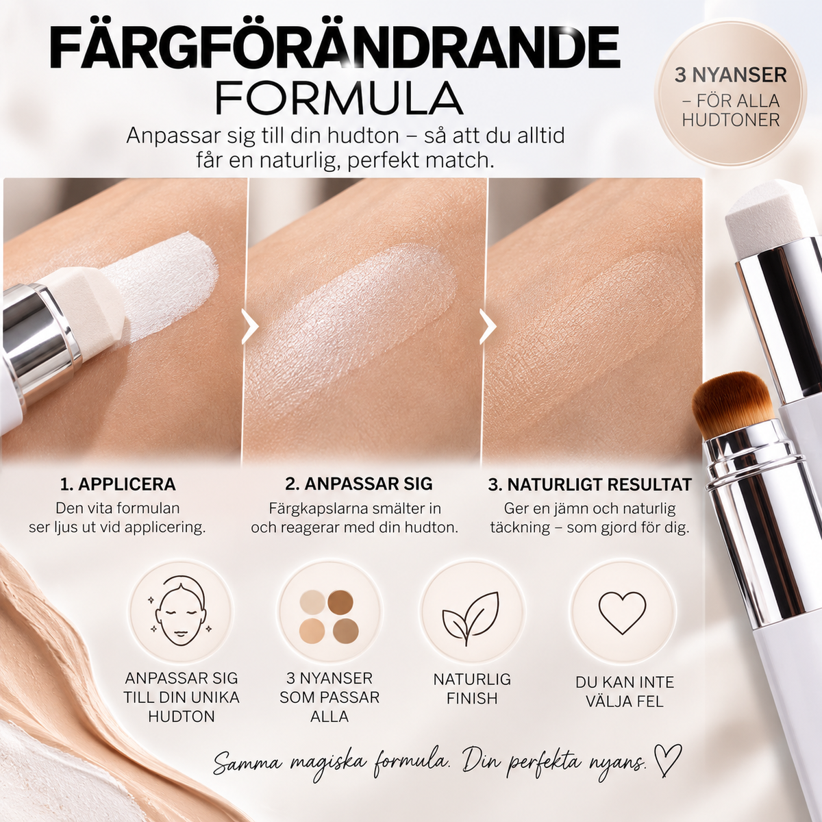 Novaera Magic Cover Stick – Färgförändrande Foundation & Concealer med Kollagen